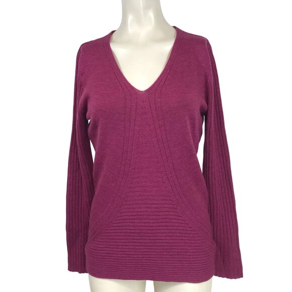 KRIMSON & KLOVER - WOMEN'S LARGE - WINE V NECK LONG SLEEVE WOOL SWEATER - Picture 1 of 8
